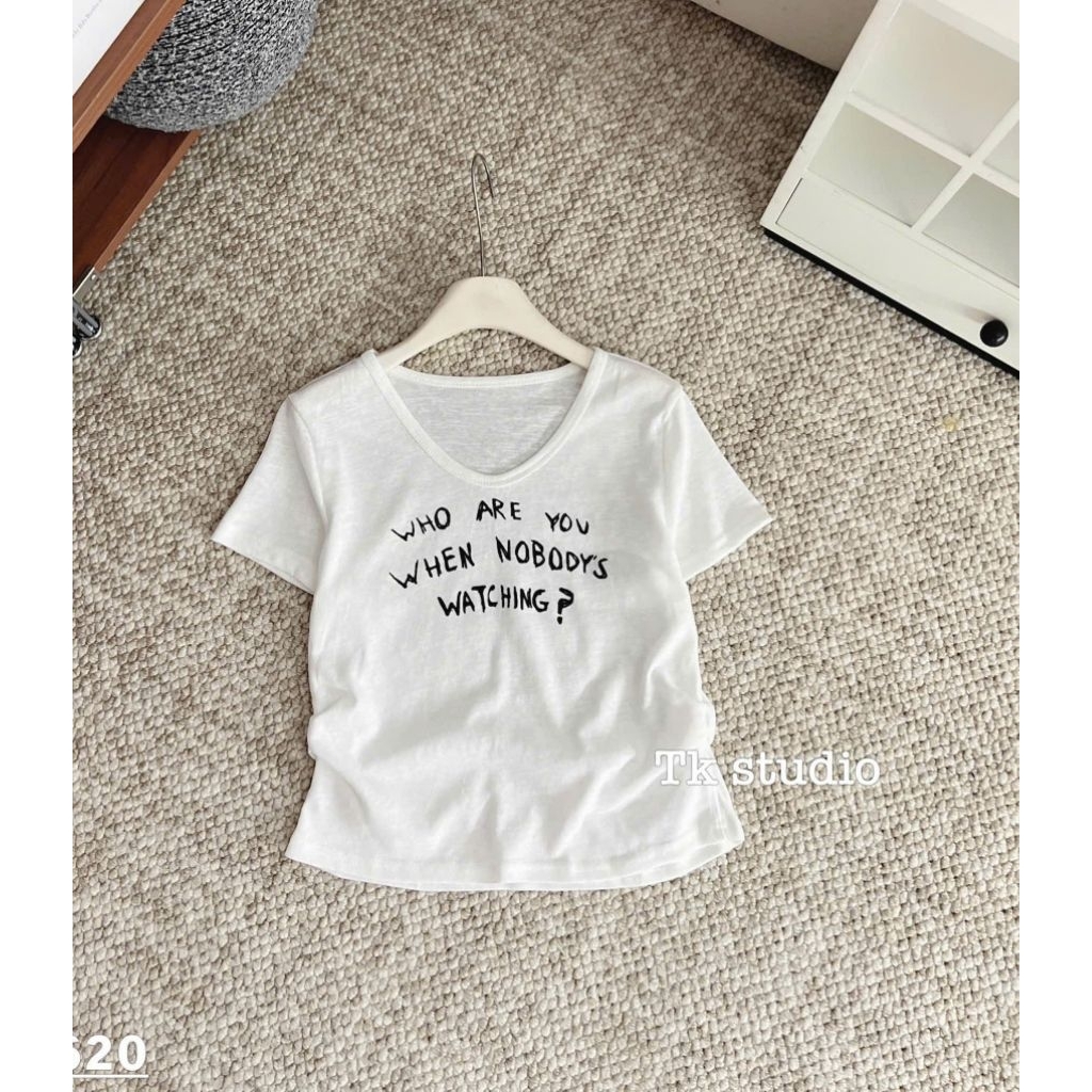 [𝑯𝒂 𝑨𝒏𝒉] Áo Cộc Phông Giấy Cổ Tim QCL1
