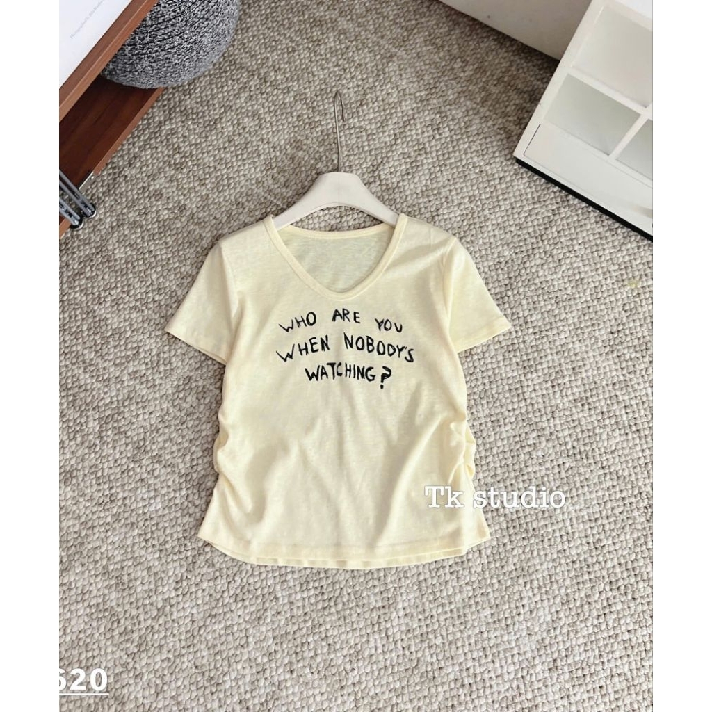 [𝑯𝒂 𝑨𝒏𝒉] Áo Cộc Phông Giấy Cổ Tim QCL1