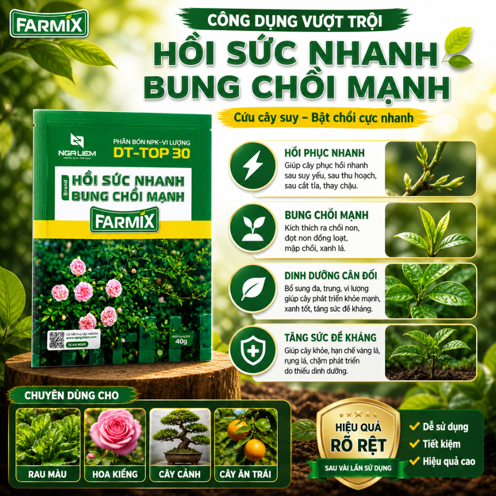 Phân Bón NPK Vi Lượng FARMIX 40gram “HỒI SỨC NHANH – BUNG CHỒI MẠNH” - Phục Hồi Và Phát Triển Cây