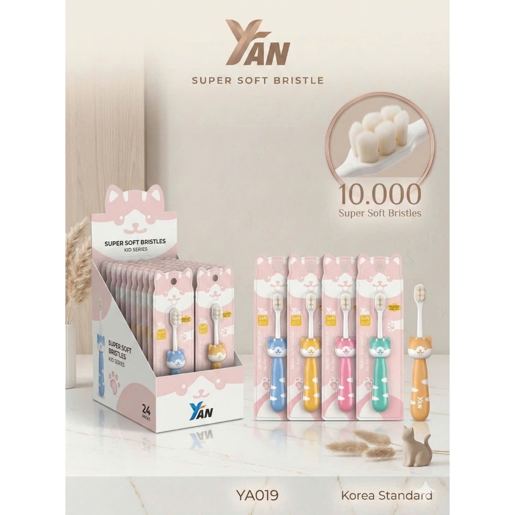 Bàn Chải Đánh Răng Trẻ Em YAN 10.000 Lông Siêu Mềm Korea Bàn Chải Cho Bé Bảo Vệ Nướu An Toàn