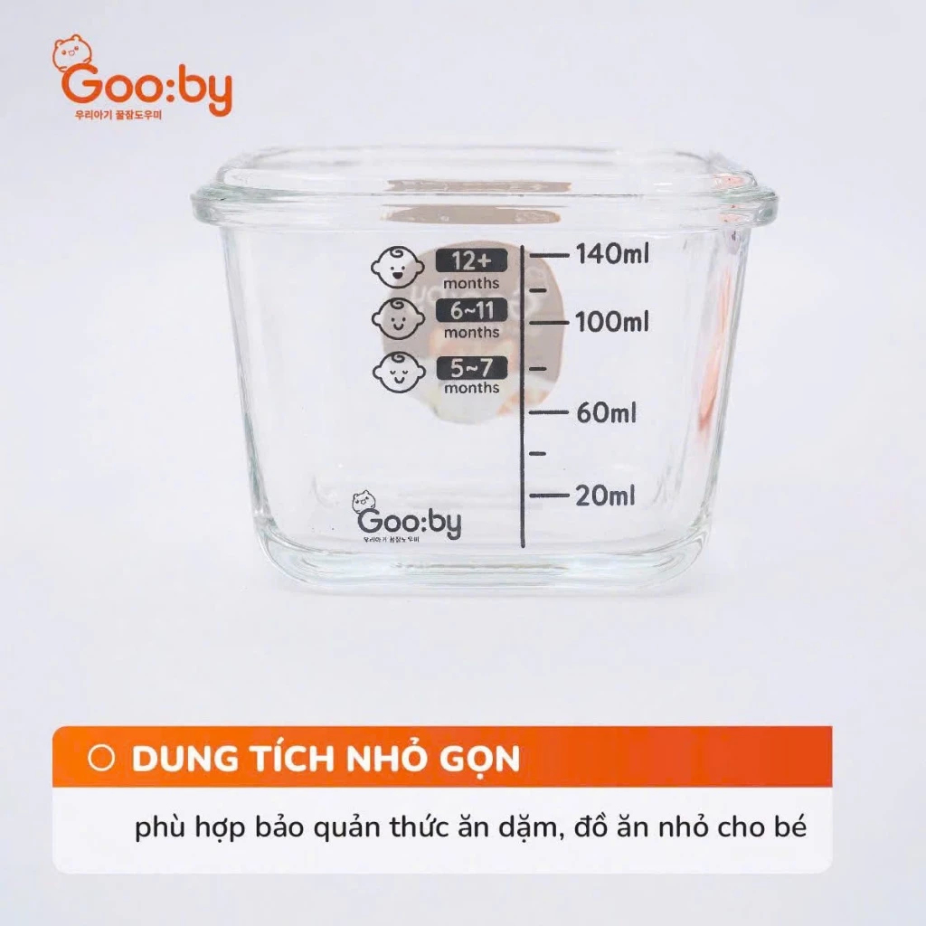 Set 2 hũ thuỷ tinh Gooby dung tích 140ml bảo quản thực phẩm trữ đồ ăn cho bé - hanzo2009