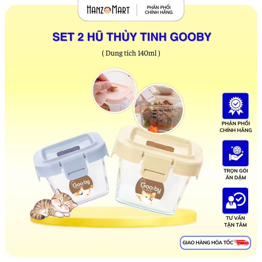 Set 2 hũ thuỷ tinh Gooby dung tích 140ml bảo quản thực phẩm trữ đồ ăn cho bé - hanzo2009