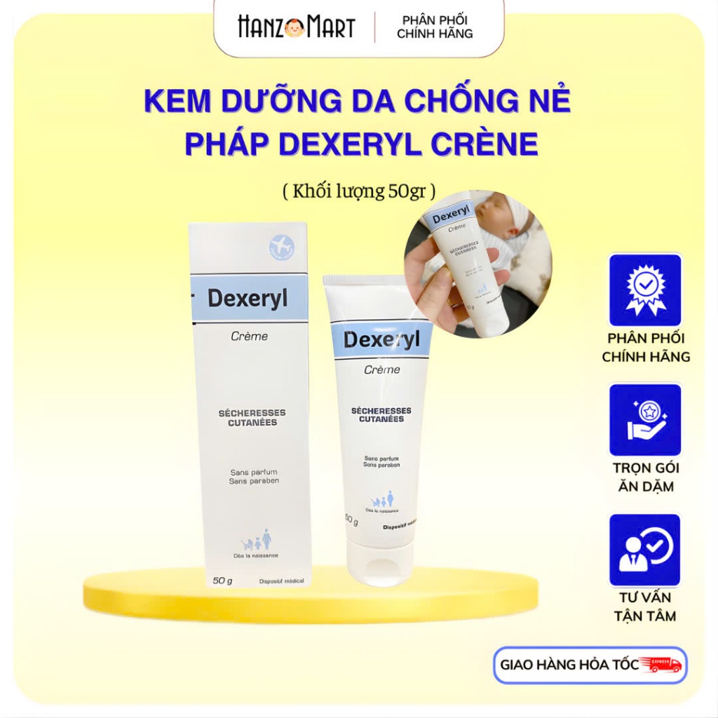 Kem Dexeryl Pháp dưỡng ẩm 50g, dưỡng da cho bé mịn màng, bé da khô, chàm, da cơ địa