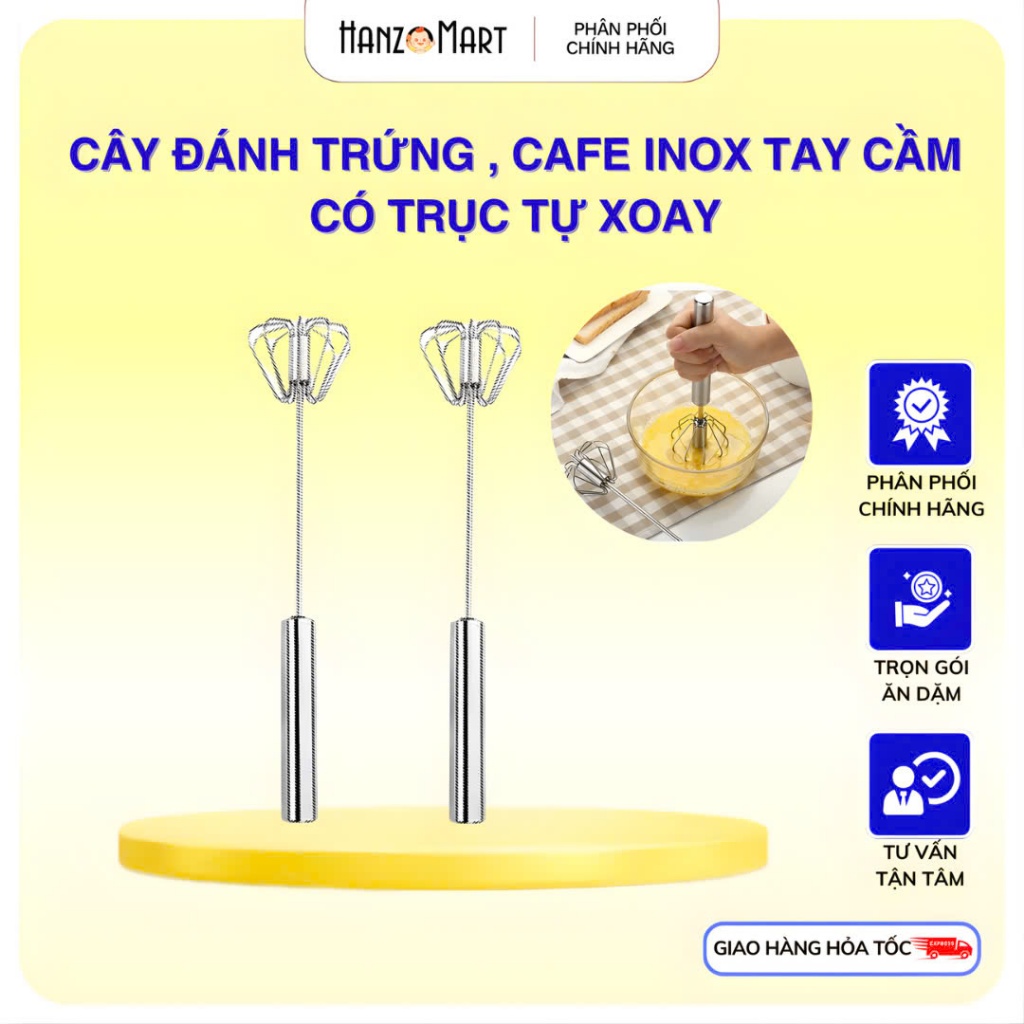 Cây đánh trứng tự xoay k gỉ làm đồ ăn dặm cho bé