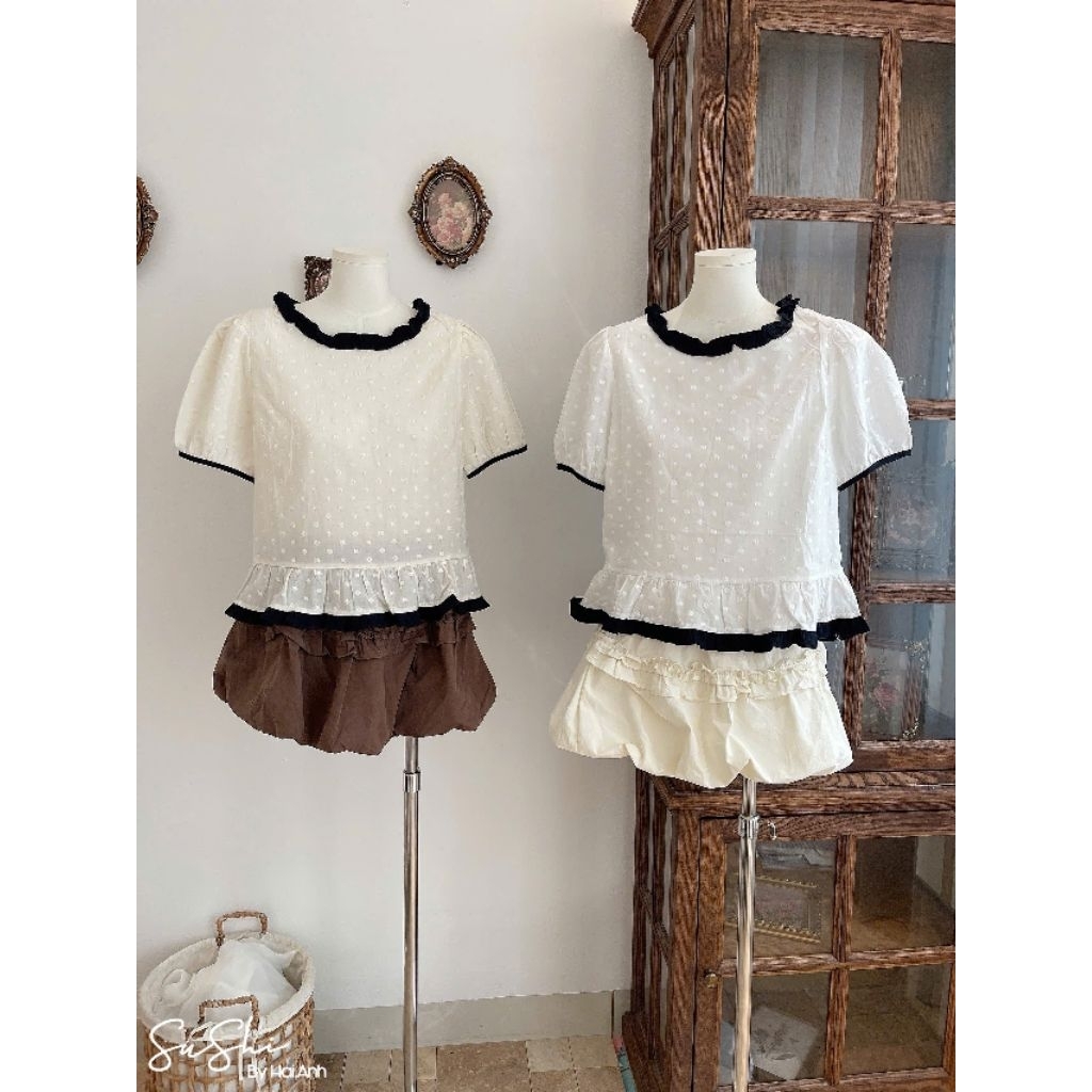 [𝑯𝒂 𝑨𝒏𝒉] Áo Sơ Mi Cộc Cổ Tròn Phối Cổ QCL1