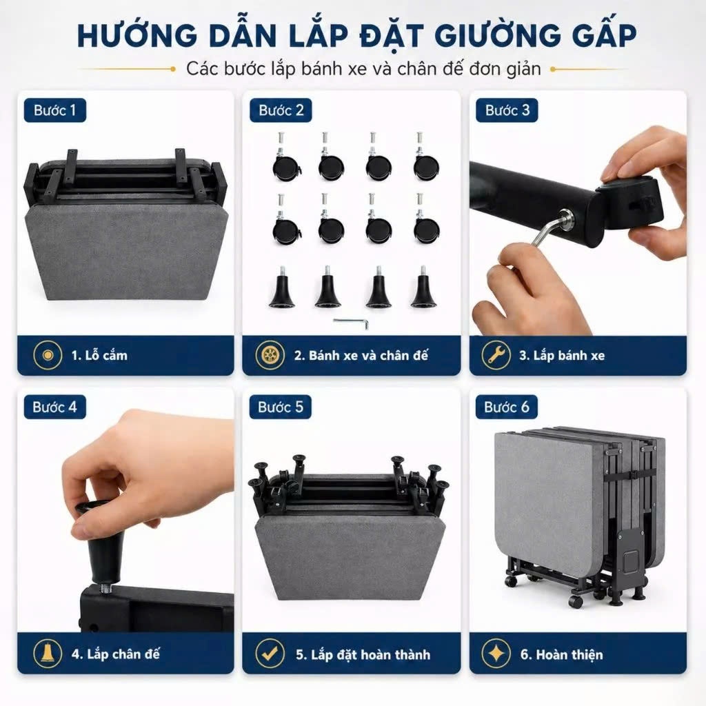 Giường Gấp Gọn Có Bánh Xe, Giường Xếp Ngủ Tiện Lợi, Gấp Gọn Tiết Kiệm Diện Tích, Khung Sắt Chắc Chắn Tahou