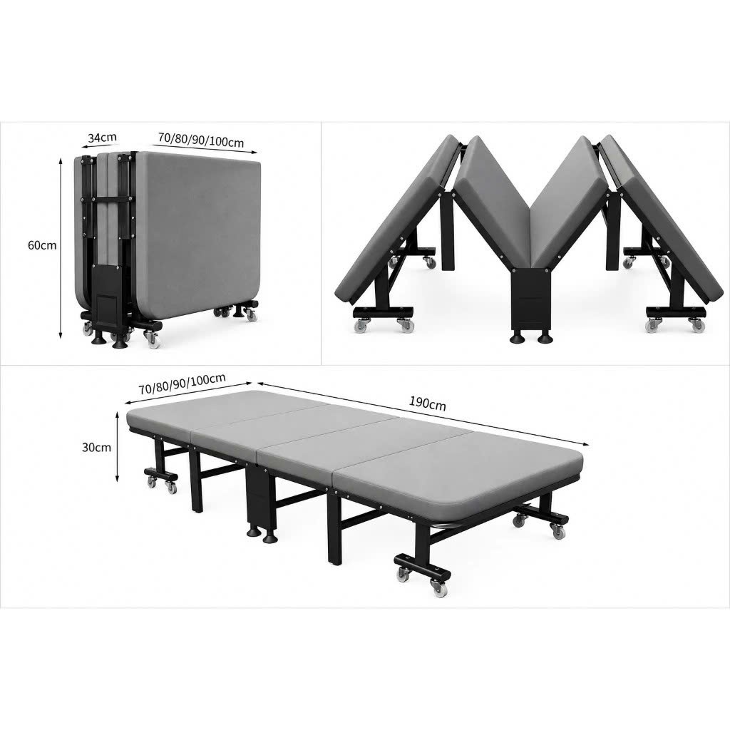 Giường Gấp Gọn Có Bánh Xe, Giường Xếp Ngủ Tiện Lợi, Gấp Gọn Tiết Kiệm Diện Tích, Khung Sắt Chắc Chắn Tahou