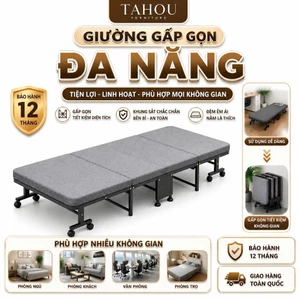 Giường Gấp Gọn Có Bánh Xe, Giường Xếp Ngủ Tiện Lợi, Gấp Gọn Tiết Kiệm Diện Tích, Khung Sắt Chắc Chắn Tahou