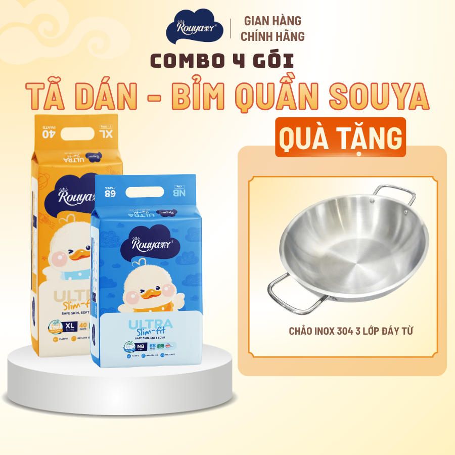 Combo 4 tã dán bỉm quần cho bé chính hãng rouya mềm mịn thấm hút nhanh, khô thoáng da (kèm quà)