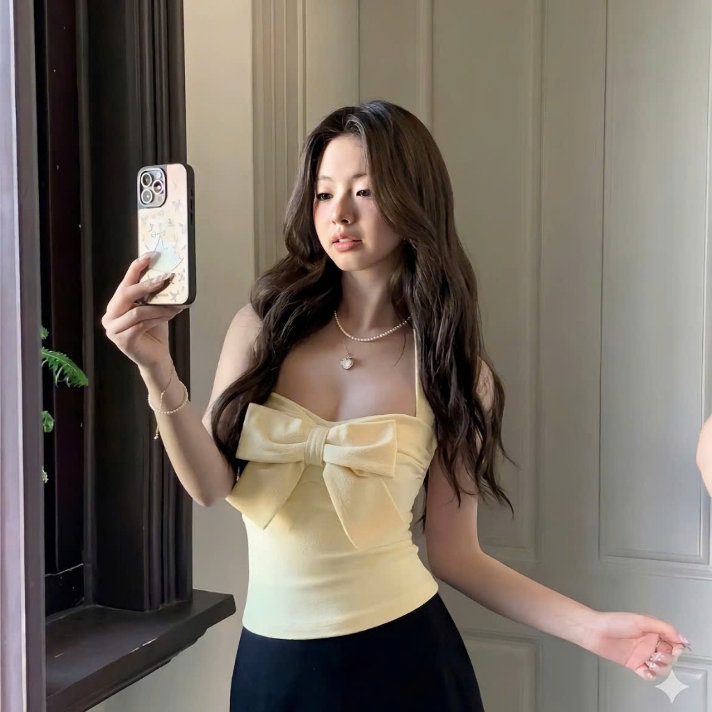 Size Xs- 2Xl, YẾM NƠ NGỰC - Áo yếm nơ cột dây cổ đẹp, sẵn đệm mút, phù hợp mùa hè, đi du lịch