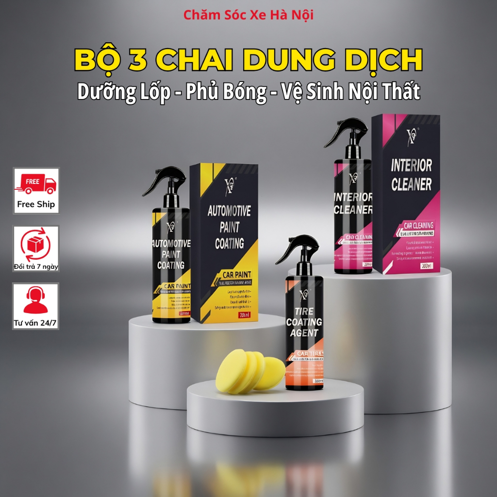 Combo 3 Chai Dung Dịch Chăm Sóc Ô Tô 200ml | Dưỡng Lốp, Phủ Bóng Sơn, Vệ Sinh Nội Thất Ô Tô