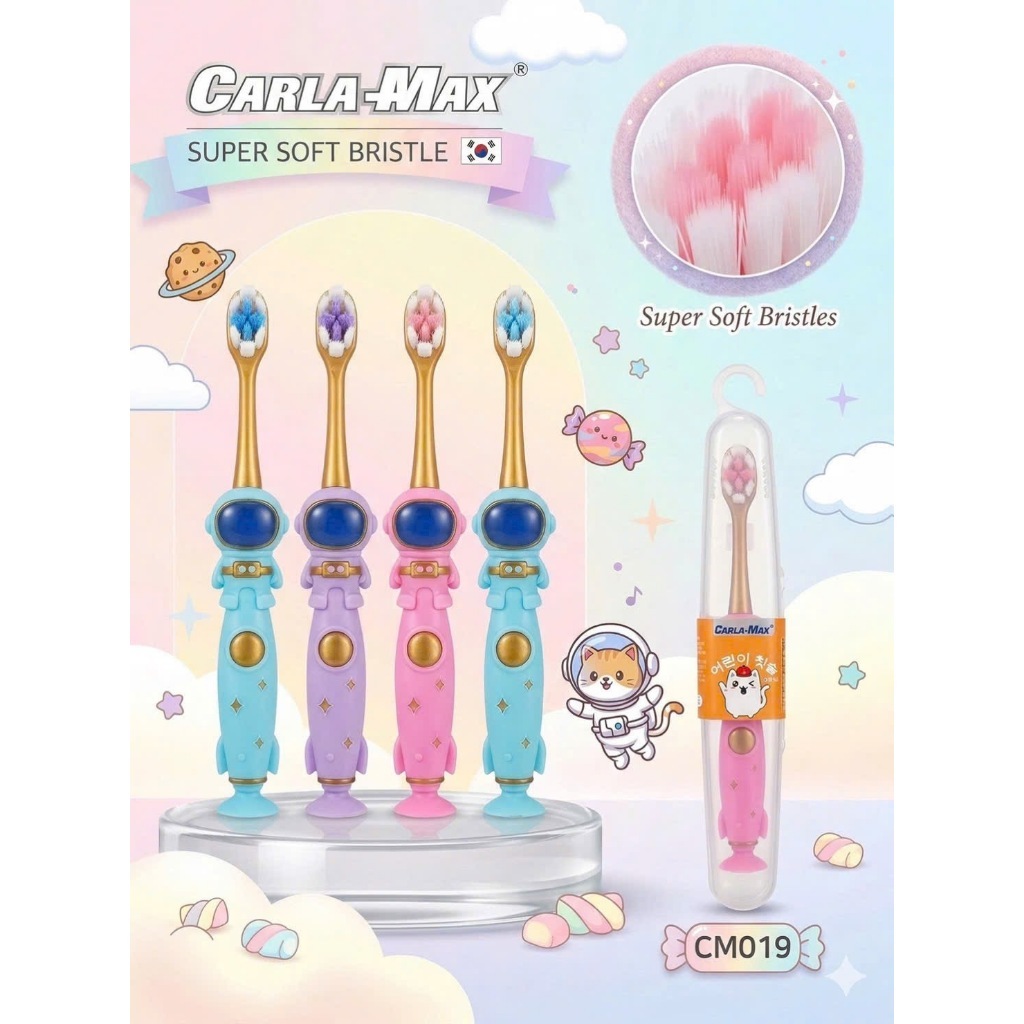 Bàn Chải Đánh Răng Trẻ Em Carla-Max Lông Siêu Mềm Có Nắp Hình Phi Hành Gia Dễ Thương Cho Bé
