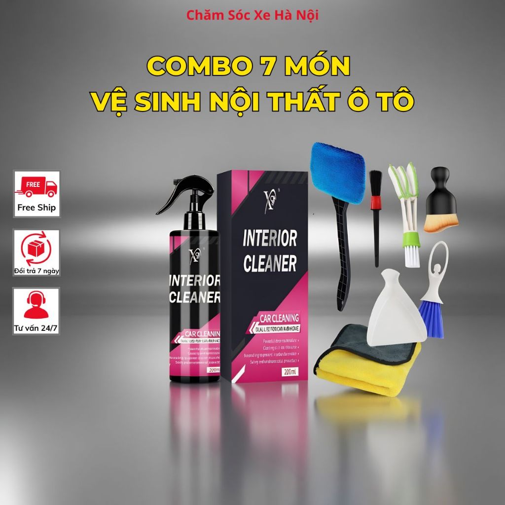 Combo 7 Món Vệ Sinh Nội Thất Ô Tô Đầy Đủ | Interior Cleaner + Bộ Dụng Cụ Làm Sạch Taplo, Ghế, Khe Điều Hòa