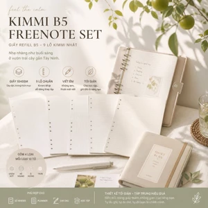 Ruột Sổ B5 9 Lỗ – Giấy Kimmi Nhật 100gsm – Mịn, Dày, Không Lem Mực – Tệp 45 Tờ