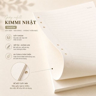 Ruột Sổ B5 9 Lỗ – Giấy Kimmi Nhật 100gsm – Mịn, Dày, Không Lem Mực – Tệp 45 Tờ