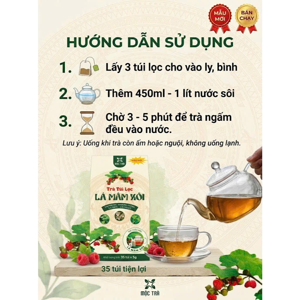 Trà Lá Mâm Xôi Khô Túi Lọc 35 Gói – Trà Thảo Dược Tự Nhiên, Tiện Lợi, Dễ Pha