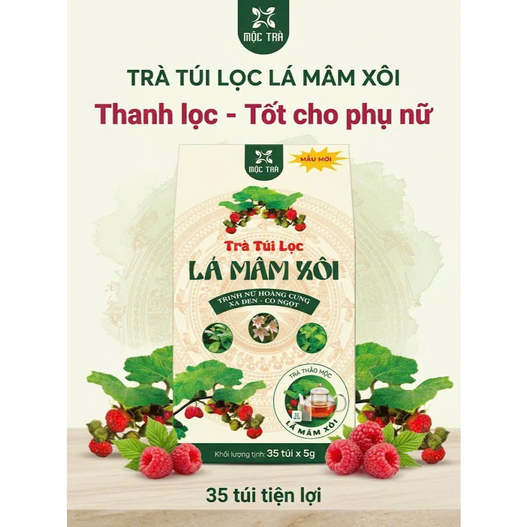 Trà Túi Lọc Lá Mâm Xôi Bốn Vị – 100% Tự Nhiên, Không Chất Bảo Quản, Hộp 35 Túi