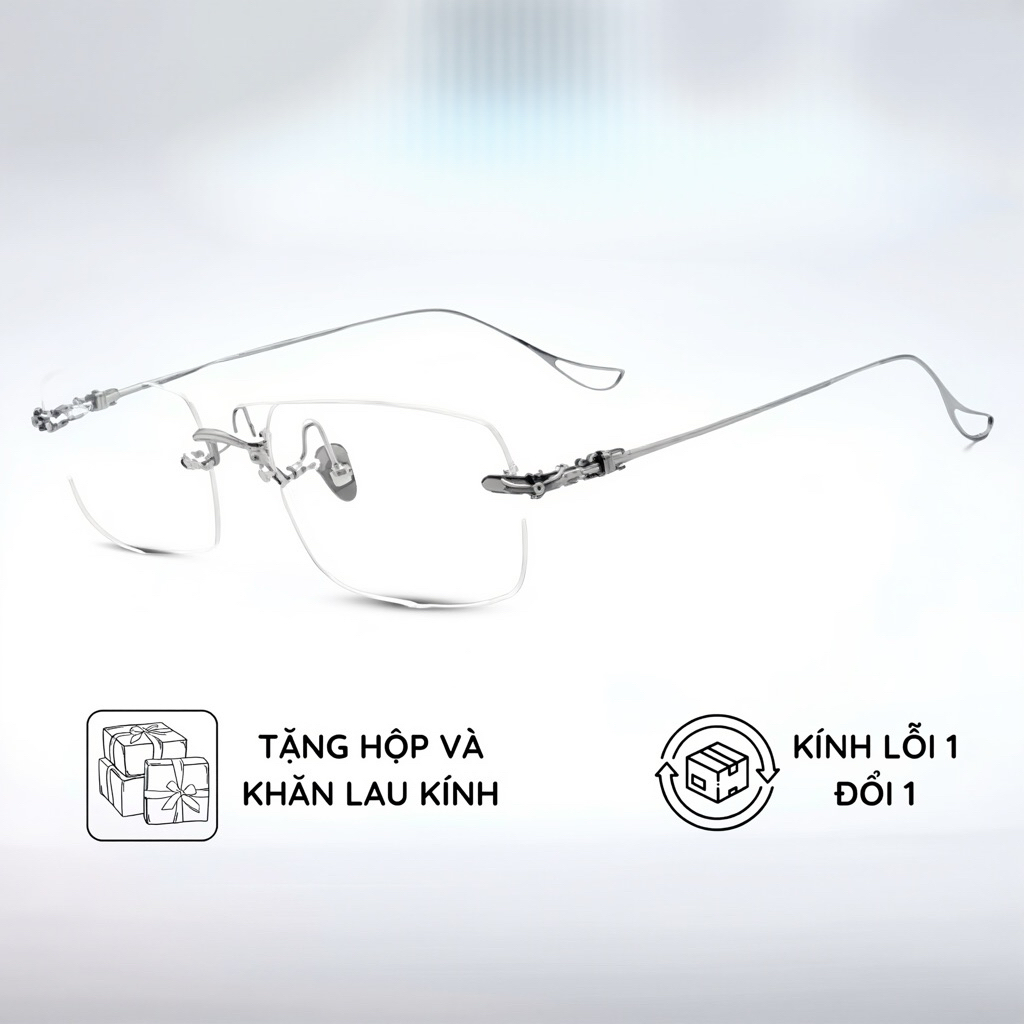 Kính giả cận không viền chống ánh sáng xanh, tia UV 400, gọng kim loại dành cho học sinh, sinh viên - MÃ P1