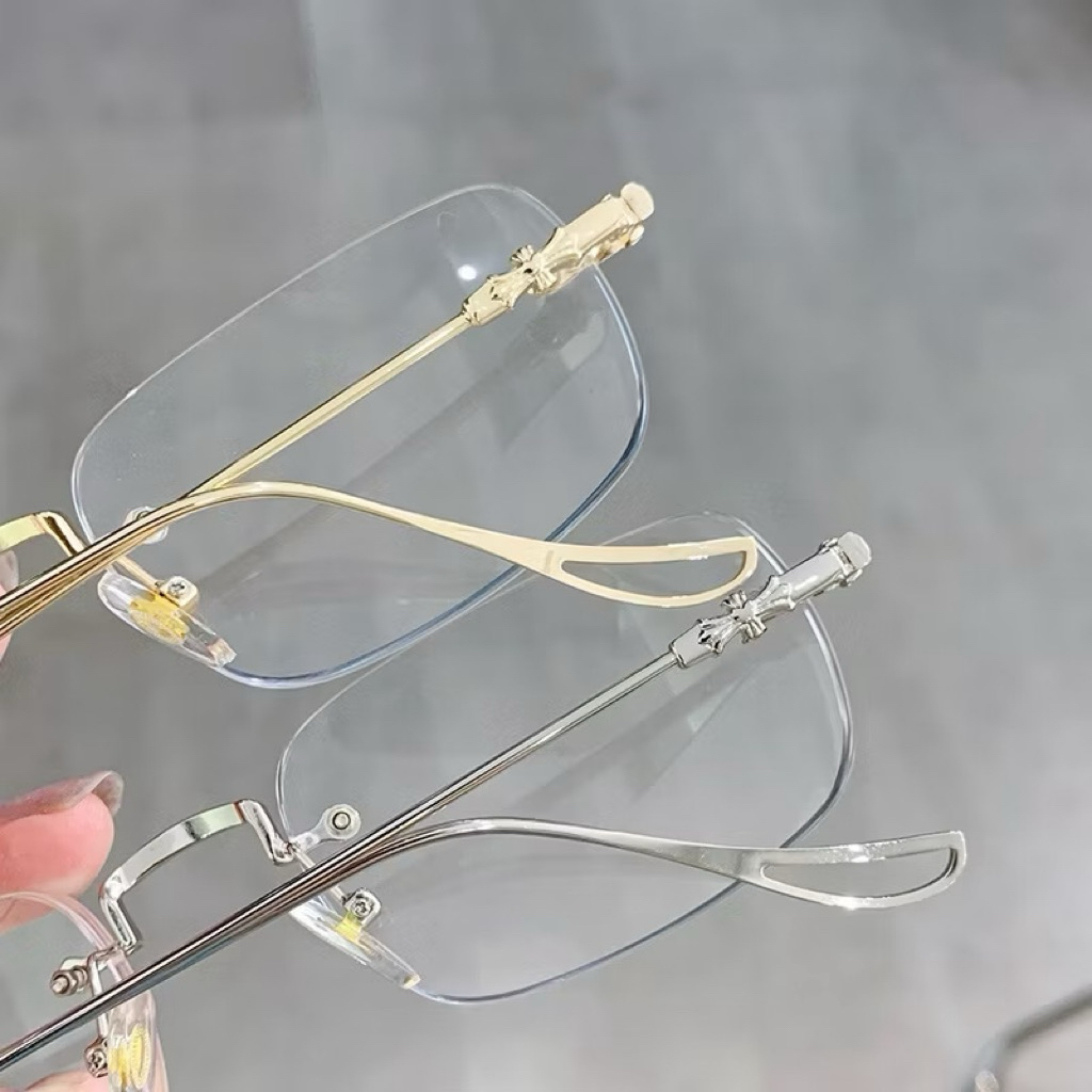 Kính giả cận không viền chống ánh sáng xanh, tia UV 400, gọng kim loại dành cho học sinh, sinh viên - MÃ P1
