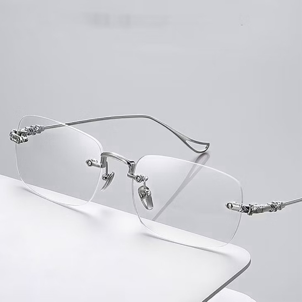 Kính giả cận không viền chống ánh sáng xanh, tia UV 400, gọng kim loại dành cho học sinh, sinh viên - MÃ P1