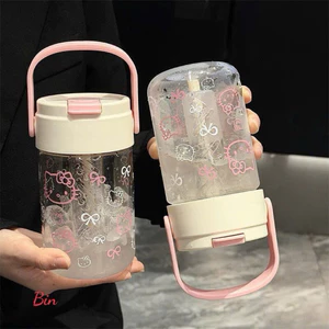 Bình nước hello kitty dung tích 600ml kèm ống hút tiện lợi