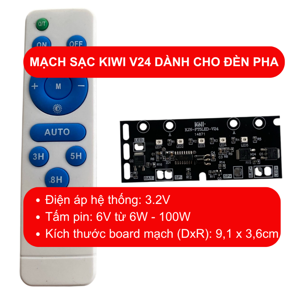 Mạch Điều Khiển Sạc Đèn Pha Năng Lượng Mặt Trời Kiwi V24