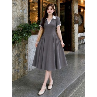 Đầm Polo Bigsize Phối Cổ Trắng Nữ Tay Ngắn,Đầm Dáng Suông Chữ A Vải Gân Tăm Mềm Mát G94