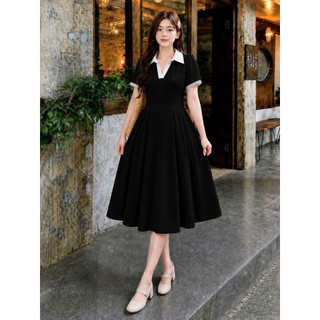 Đầm Polo Bigsize Phối Cổ Trắng Nữ Tay Ngắn,Đầm Dáng Suông Chữ A Vải Gân Tăm Mềm Mát G94