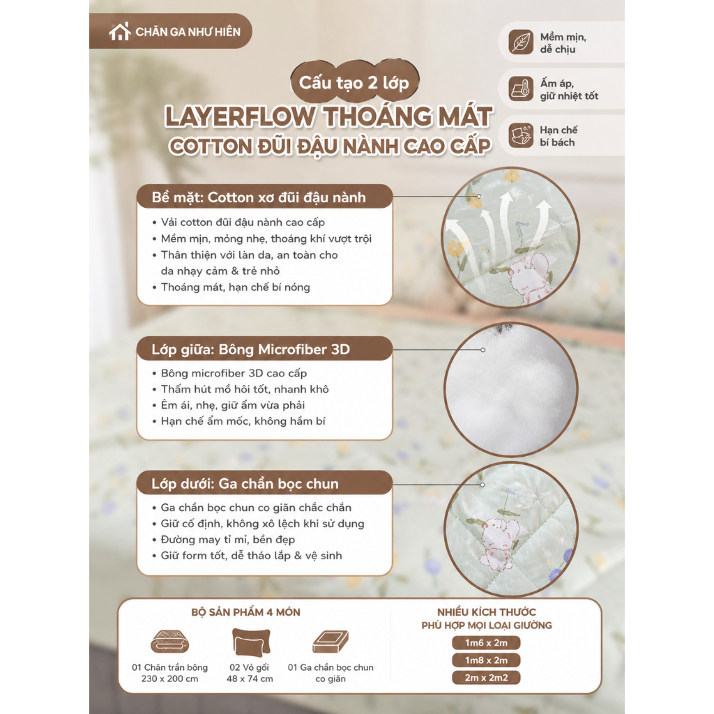 Bộ Chăn Ga Gối Mùa Hè Cotton Đũi Cao Cấp 4 Món (Chăn + Ga + 2 Vỏ Gối) Mềm Mịn Thoáng Mát Phong Cách Hàn