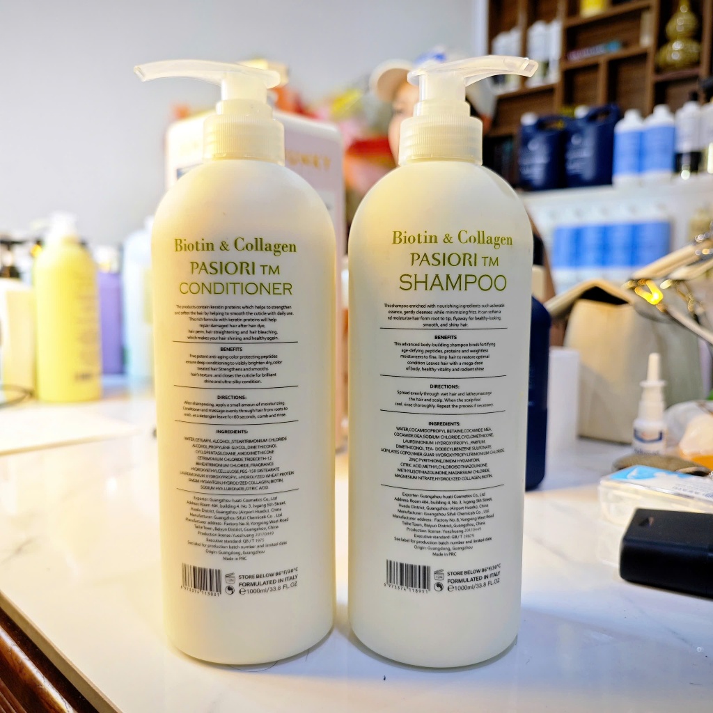​Cặp Gội Xả Biotin & Collagen Pasiori 1000ml Trắng - Phục Hồi Tóc Hư Tổn, Mùi Hương Sang Trọng