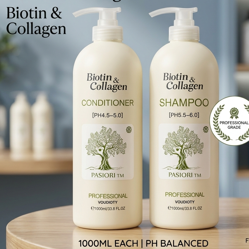 ​Cặp Gội Xả Biotin & Collagen Pasiori 1000ml Trắng - Phục Hồi Tóc Hư Tổn, Mùi Hương Sang Trọng
