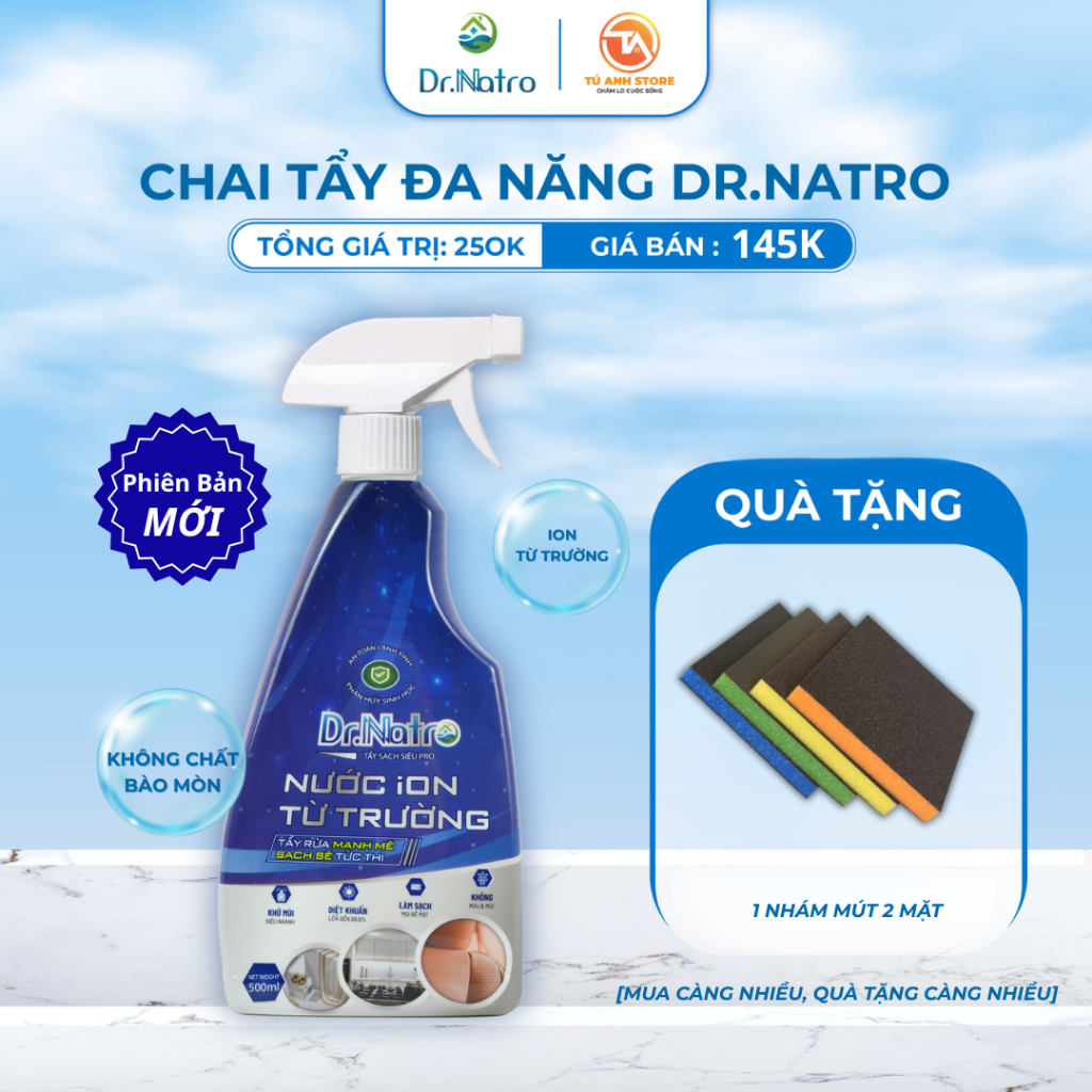 Tẩy đa năng Dr natro tẩy sạch mọi vết bẩn công nghệ ion từ trường 500ml - Tuanhstore