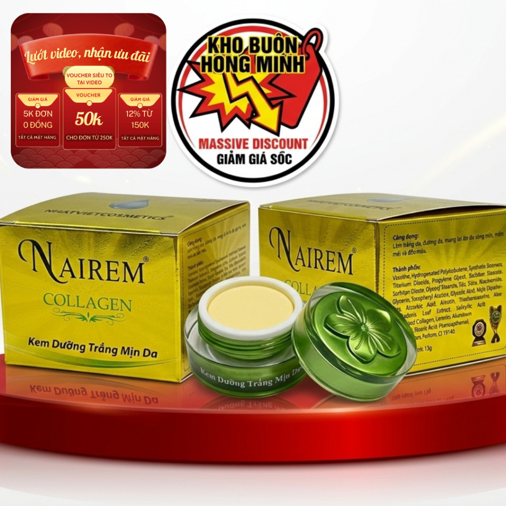 Kem Dưỡng Trắng Mịn Da Nairem, Ngừa Lão Hóa, Cấp Ẩm, Sáng Da 13g (Vàng)