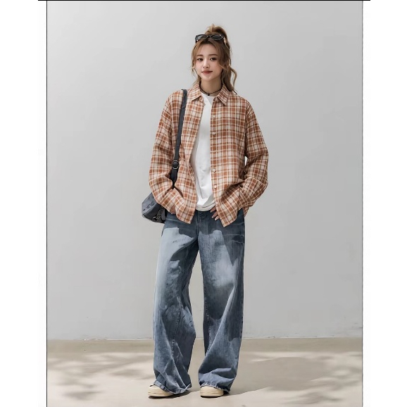 Áo sơ mi dài tay nữ kẻ caro mix phong cách trẻ trung năng động thiết kế unisex phù hợp đi chơi đi làm thoáng mát.