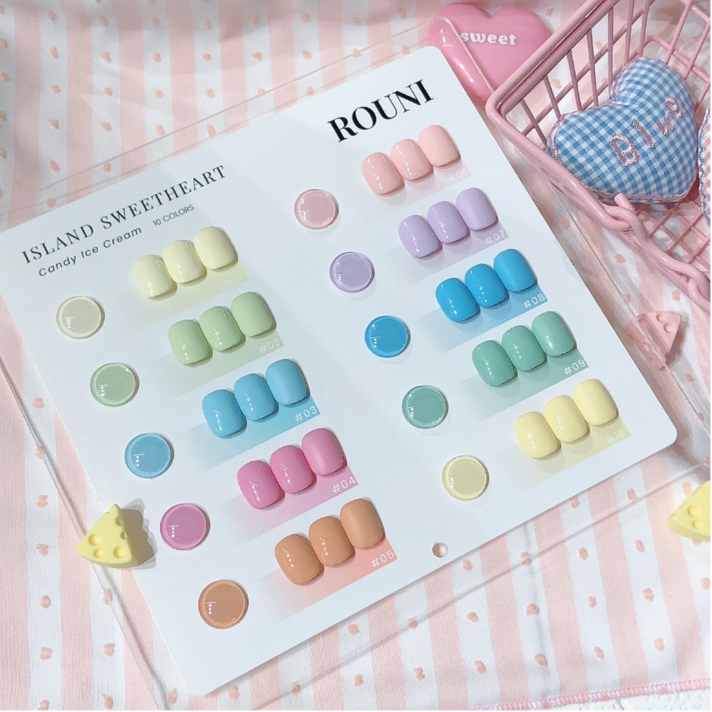 Set sơn gel 10 màu kẹo ROUNI xu hướng mùa hè mới 2026, màu kẹo macaron sáng tay tôn da, chuyên dụng cho các tiệm nail