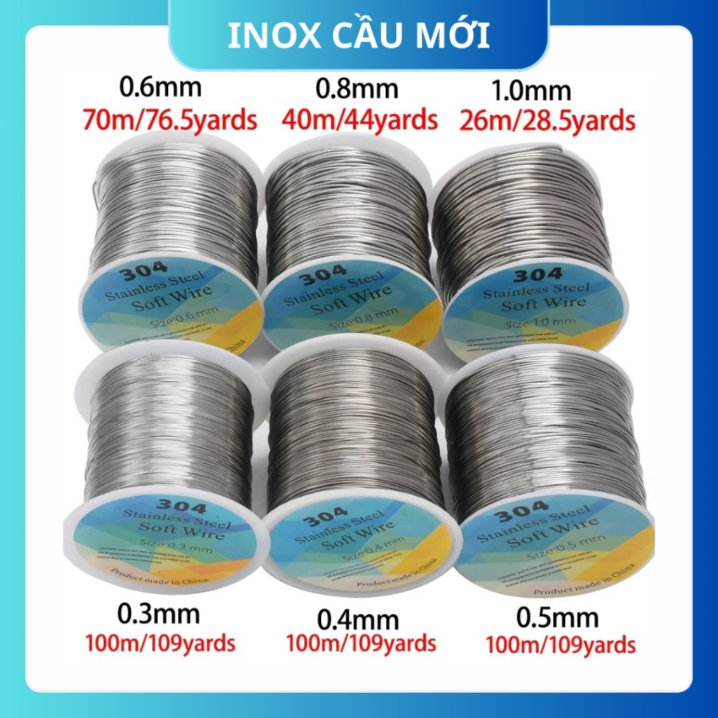 Dây inox mềm 304 cao cấp, 0.2/0.3/0.4/0.5/0.6/0.7/0.8mm, dây mềm, mỏng, phụ kiện DIY