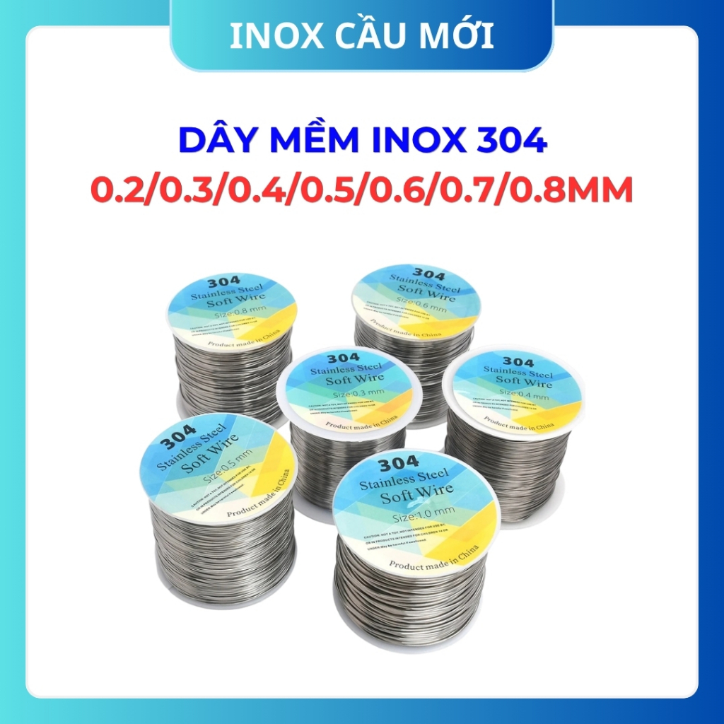 Dây inox mềm 304 cao cấp, 0.2/0.3/0.4/0.5/0.6/0.7/0.8mm, dây mềm, mỏng, phụ kiện DIY