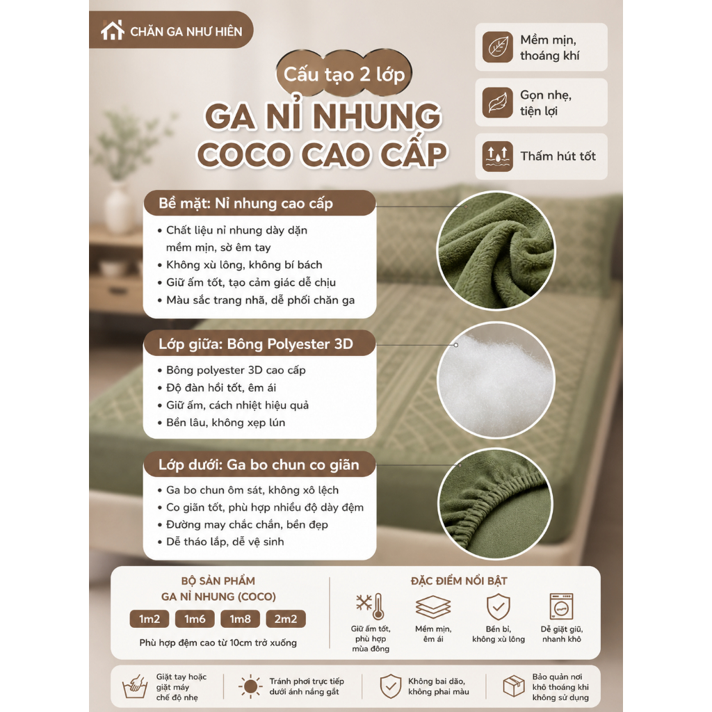 Ga Lẻ Nỉ Nhung Coco Cao Cấp Mềm Mại ấm áp – Thiết kế sang trọng nhã nhặn – Đủ size 1m2 / 1m6 / 1m8 / 2m2