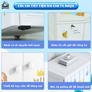 Tủ Quần Áo Trẻ Em Có Ngăn Treo, Bánh Xe, Tủ Nhựa Cho Bé Nhiều Ngăn Tiện Lợi Mẫu Mới
