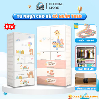 Tủ Quần Áo Trẻ Em Có Ngăn Treo, Bánh Xe, Tủ Nhựa Cho Bé Nhiều Ngăn Tiện Lợi Mẫu Mới