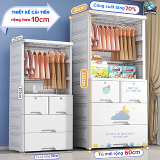 Tủ Quần Áo Trẻ Em Có Ngăn Treo, Bánh Xe, Tủ Nhựa Cho Bé Nhiều Ngăn Tiện Lợi Mẫu Mới