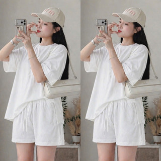Đồ Bộ Bigsize Nữ Áo Phông Rộng Xẻ Tà Phối Quần Đùi Lưng Chun Mặc Mát Mùa Hè Cho Chubby SET874