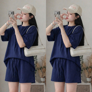 Đồ Bộ Bigsize Nữ Áo Phông Rộng Xẻ Tà Phối Quần Đùi Lưng Chun Mặc Mát Mùa Hè Cho Chubby SET874