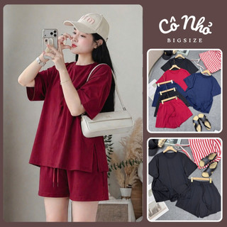 Đồ Bộ Bigsize Nữ Áo Thun Form Rộng Xẻ Lai Phối Quần Short Chữ A Mặc Hè Mát SET874