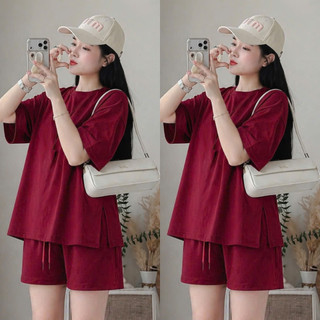 Đồ Bộ Bigsize Nữ Áo Phông Rộng Xẻ Tà Phối Quần Đùi Lưng Chun Mặc Mát Mùa Hè Cho Chubby SET874