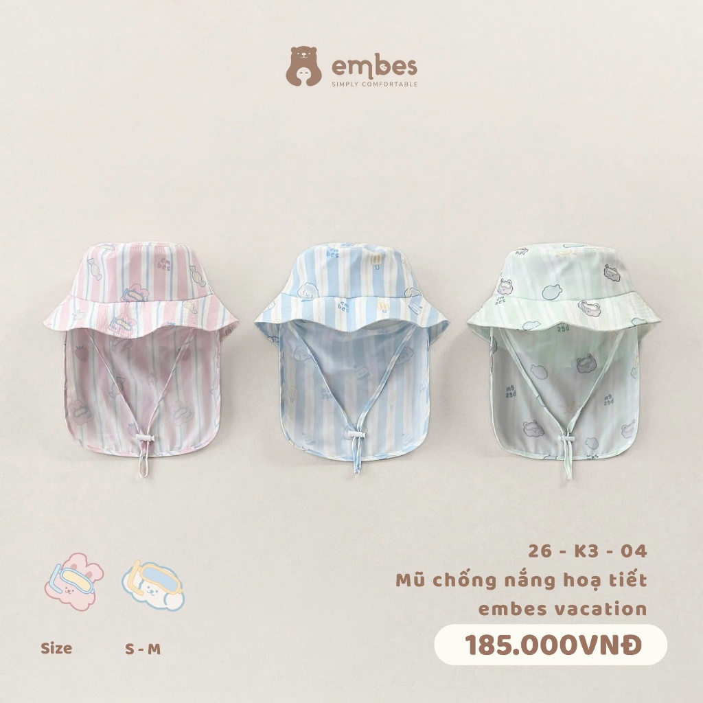 Mũ Bơi Che Nắng Cho Bé Embes, Mũ Bơi Che Nắng Hình In Dễ Thương Cho Bé Trai Bé Gái Từ 6 Tháng-4 Tuổi