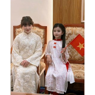 [HUMYNGO] - Áo dài YÊU NƯỚC cờ đỏ sao vàng Việt Nam mừng lễ 30/4 - 1/5 cho bé gái 5-12 tuổi. Áo dài kèm quần bé gái [155