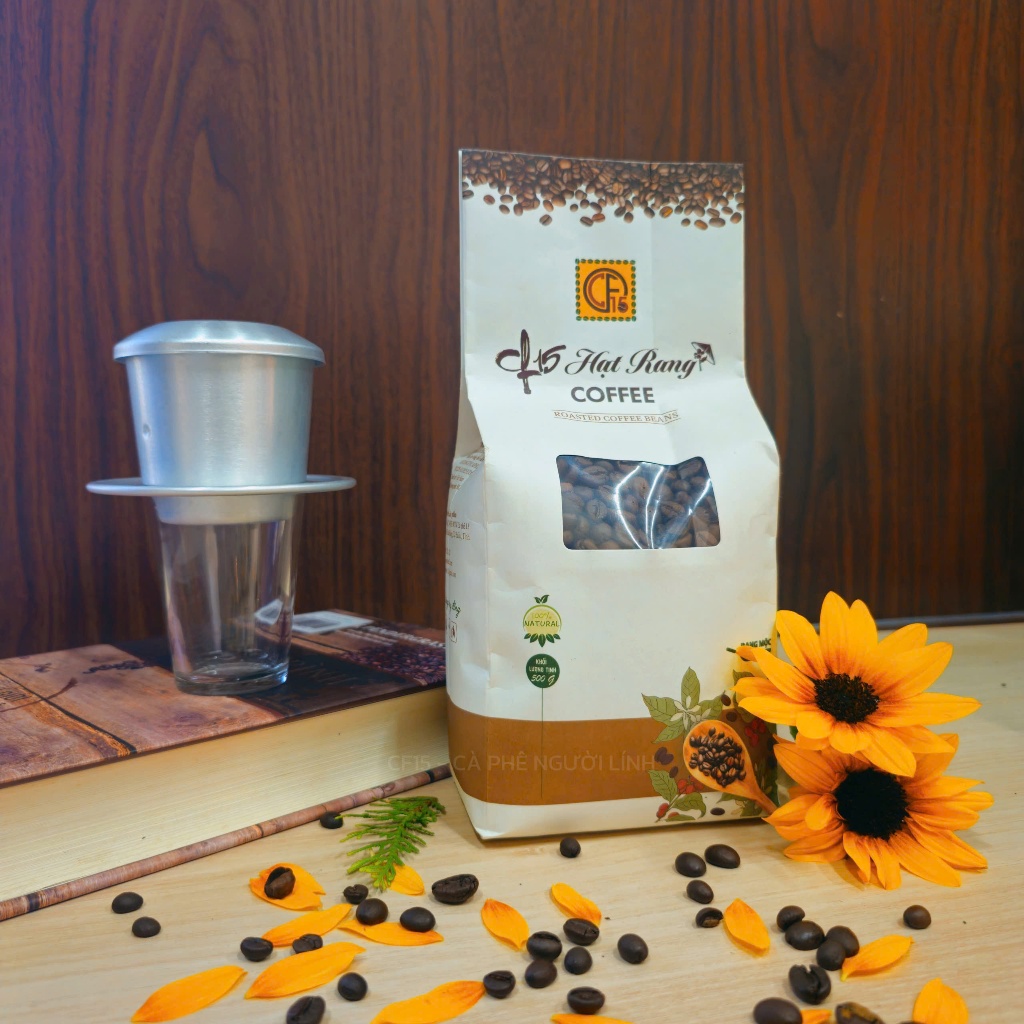 Cà Phê Hạt Rang CF15 Gói 500gram Robusta Nguyên Chất | Cà Phê Người Lính