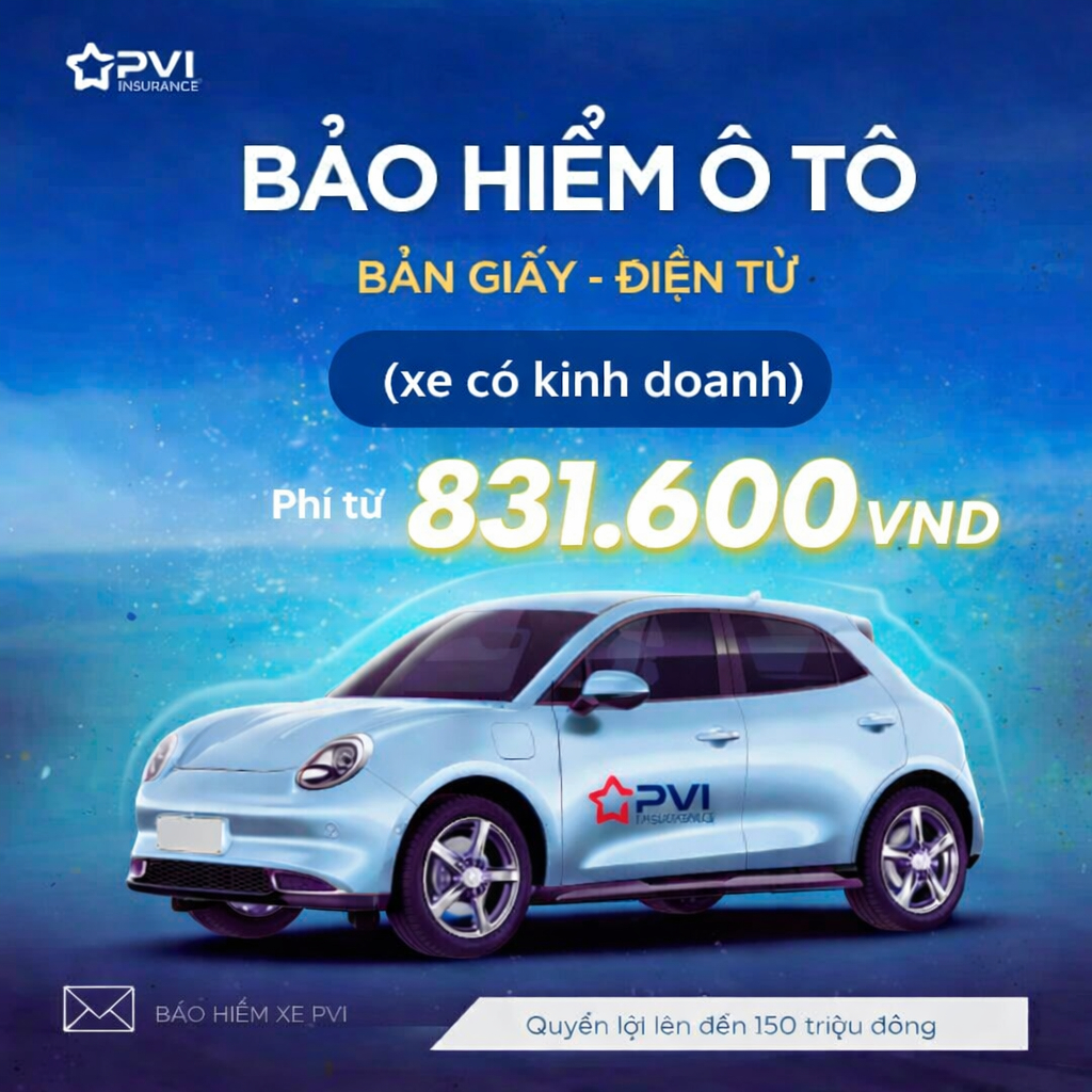[Từ 2 chỗ] Bảo hiểm ô tô (Xe có kinh doanh vận tải), Bản giấy & Điện tử 1-3 năm, Bảo hiểm xe PVI