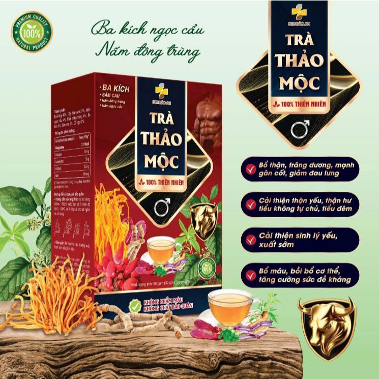 Hộp Trà Thảo Mộc Gồm Các Thành Phần (Ba Kích, Sâm Cau, Nấm Đông Trùng và Nấm Ngọc Cẩu)- Nước Trà Tea Chè Tự Nhiên